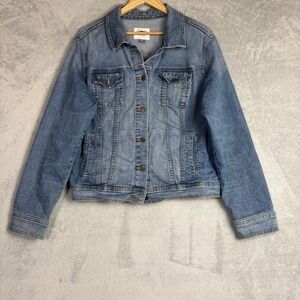 Old Navy Womens XL Medium Wash Denim Trucker Jacket Stretch Jean Y2K